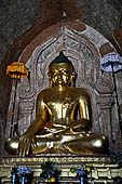 Bagan Myanmar. Htilominlo temple. Main Buddha statue of the ground floor. 